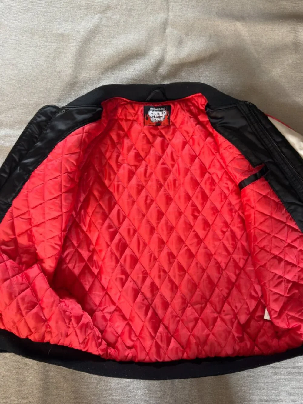 Creep Street Satin Bomber Jacket Size Large Black